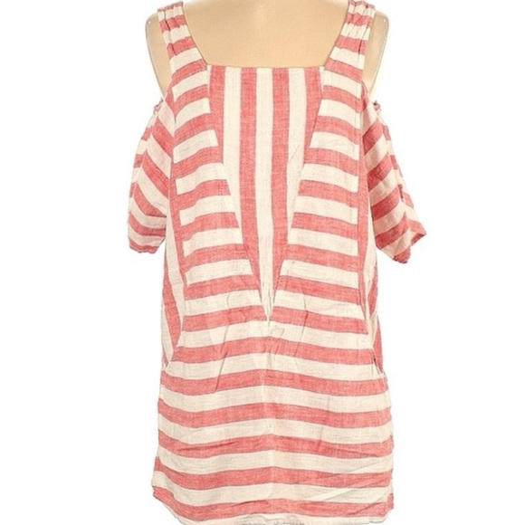 Soft Surroundings Sunset Park Linen Blend Striped Cold
Shoulder Tunic Top 1X - Picture 1 of 6
